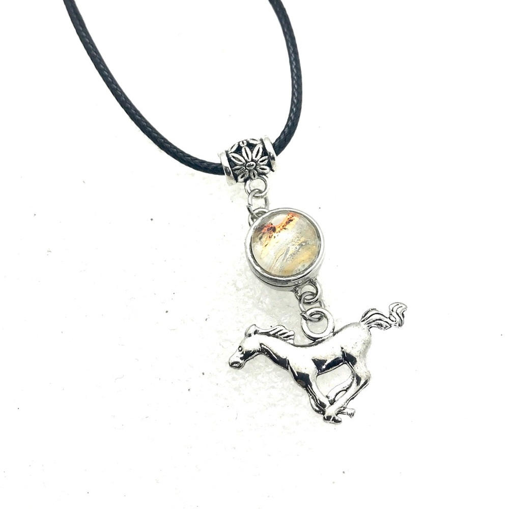 Necklace With handmade 12mm snap SN12 on cord pendant horse charm